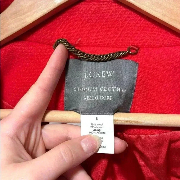 J. Crew Cherry Red Double Breasted Wool Majesty Gold Button Winter Pea Coat 6 - Picture 11 of 11